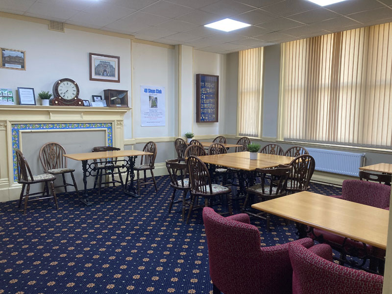 Tables in the bar area of Southampton Masonic Hall