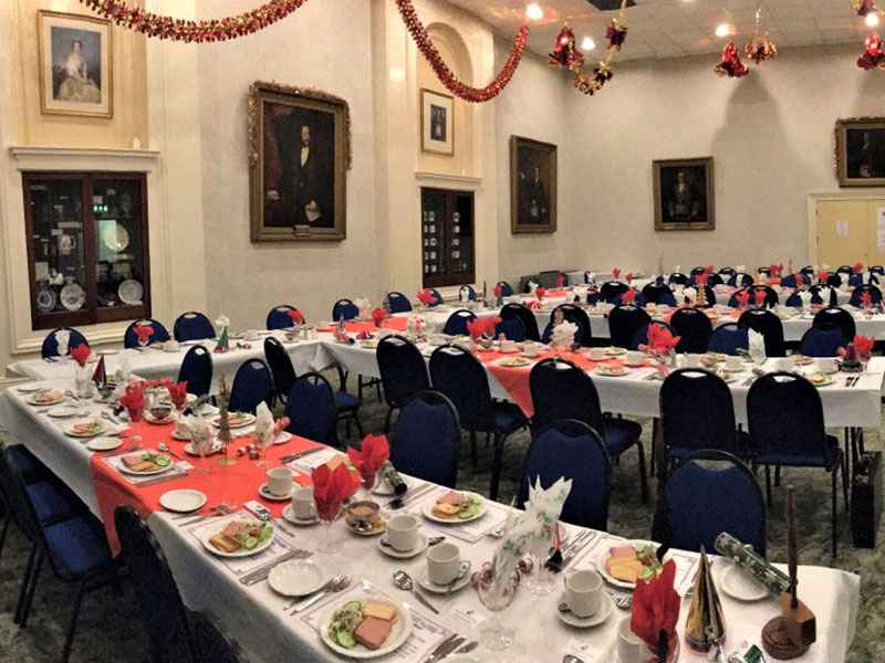 Tables set for dining at Southampton Masonic Hall