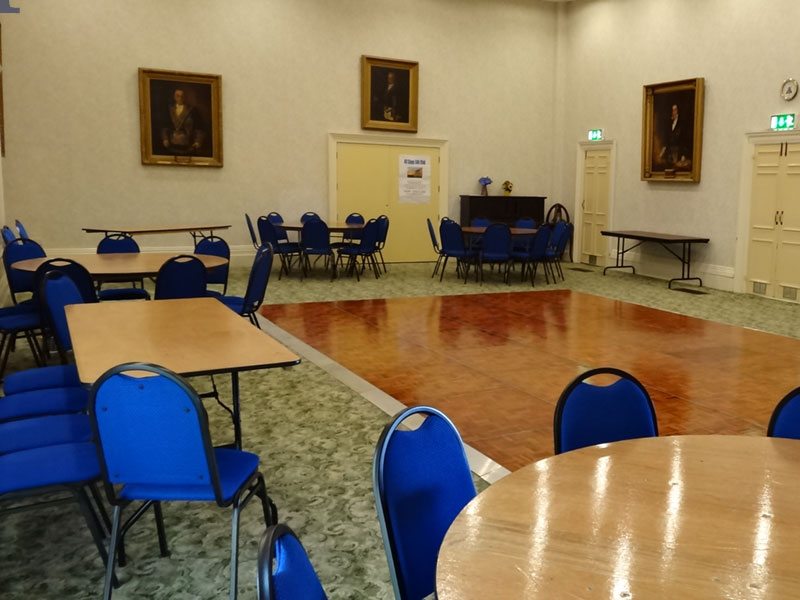 Tables set around dance floor at Southampton Masonic Hall